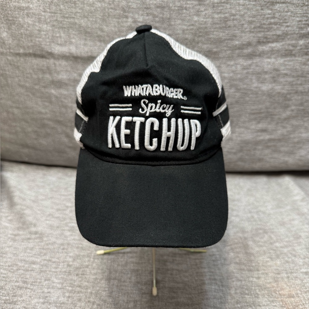 Adult Whataburger Spicy Ketchup Texas Rangers Hat Black White Orange Adjustable